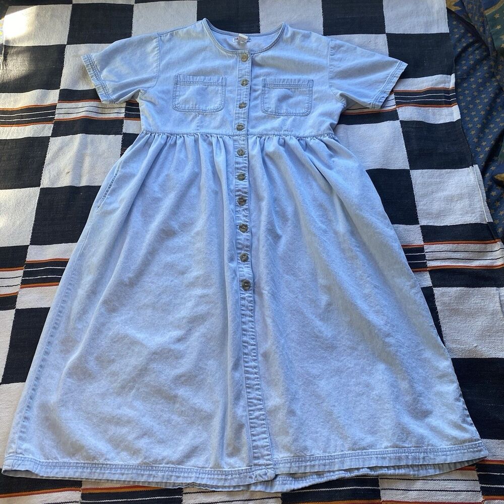 Vintage 80’s Fads Cotton Button Up Dress. Pockets. Large. Boho. Casual. - Picture 6 of 14